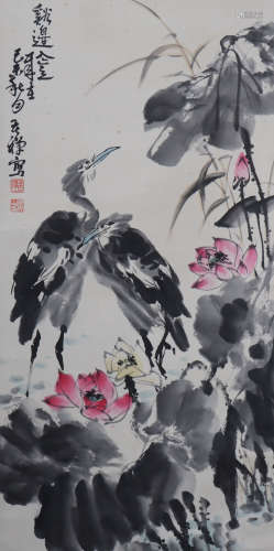 A Chinese Flowers And Birds Painting Scroll, Li Kuchan Mark