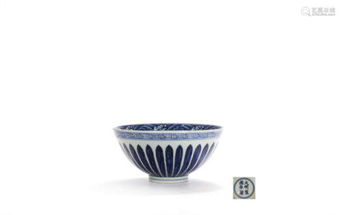 A Blue And White Petal-Form Bowl
