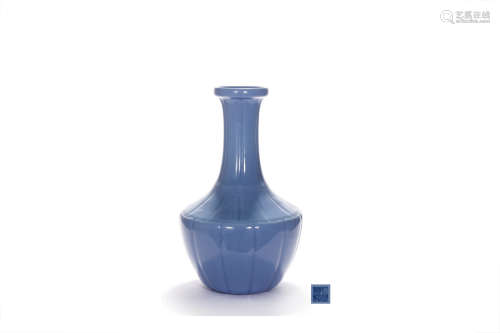 A Blue-Glaze Melon-Form Dish-Top Vase
