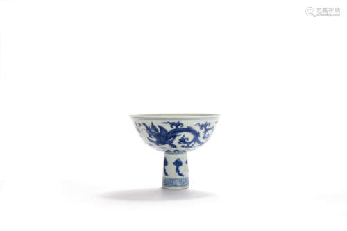 A Blue And White Dragon Stem Cup