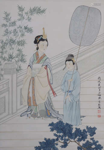 A Chinese Figure Painting Scroll, Chen Shaomei Mark