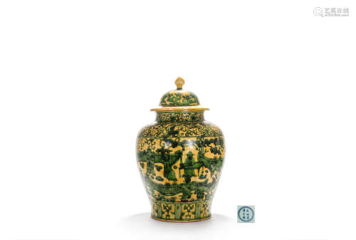 A Yellow-Ground And Green-Enameled Flowers And Birds Jar And...