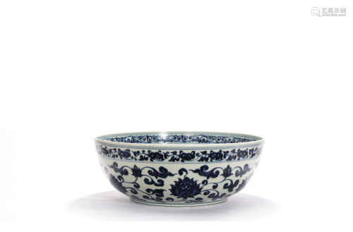 A Large Blue And White Floral Bowl