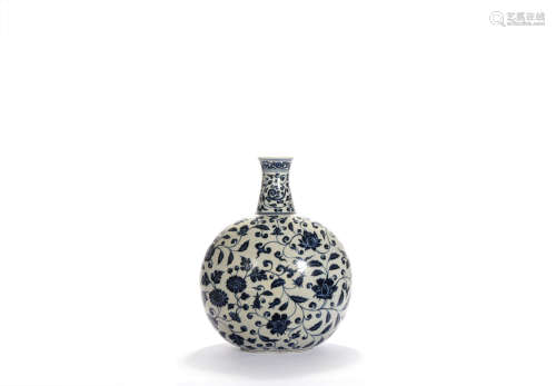 A Blue And White Floral Moonflask