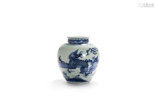 A Blue And White Kylin And Phoenix Jar