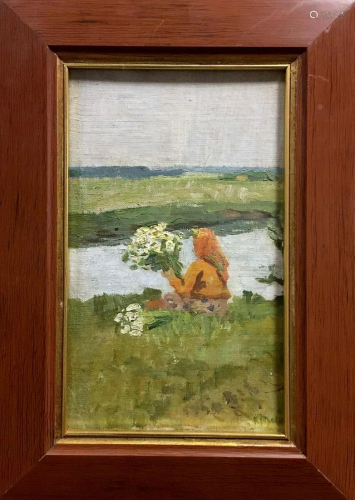 Oil painting Girl near the shore Trohimenko Karp
