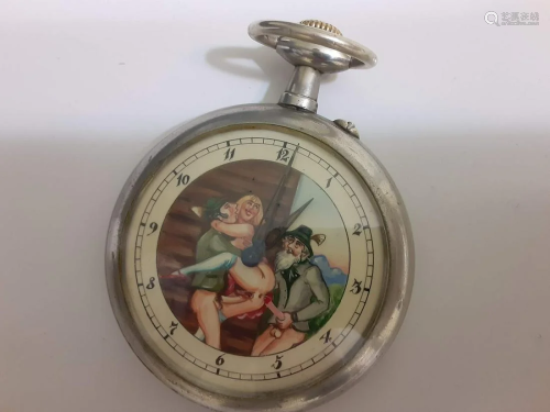 OLD SILVER EROTIC WATCH