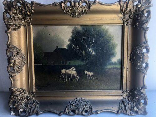 19TH CENTURY OIL PAINTING ON CANVAS OF SHEEP SIGNED BY