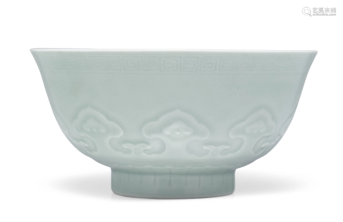 A PALE GREEN-GLAZED MOLDED DEEP BOWL