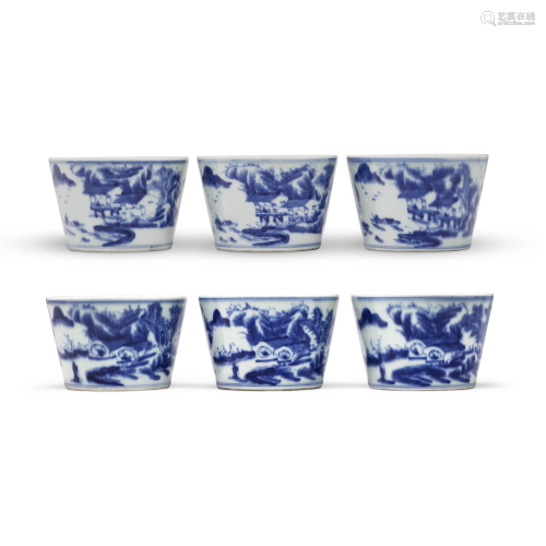 SIX BLUE AND WHITE CUPS