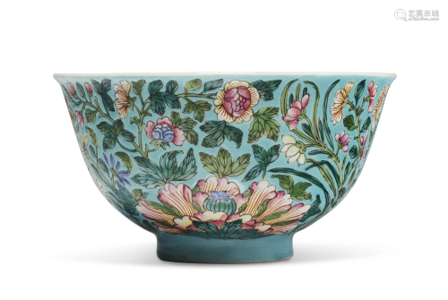 A FAMILLE ROSE TURQUOISE-GROUND BOWL