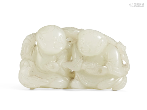 A WHITE JADE CARVING OF TWO BOYS