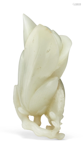 A WHITE JADE CARVING OF A MAGNOLIA FLOWER