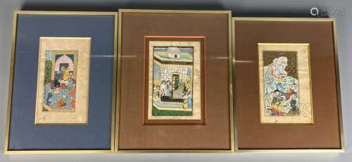 PERSE - IRAN - 3 peintures sur papier représentant une scène...