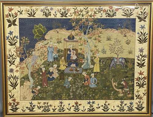 PERSE - IRAN - Peinture sur soie, scène d'offrandes, fin XIX...