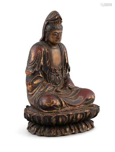 A SMALL LACQUERED WOODEN SEATED KANNON Japan Made up of two ...