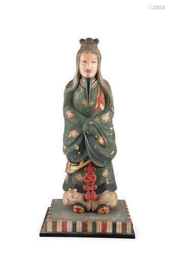 USHIYAMA 牛一山 - GRANDE SCULPTURE BUDDHISTE VOTIVE POLYCHRO...