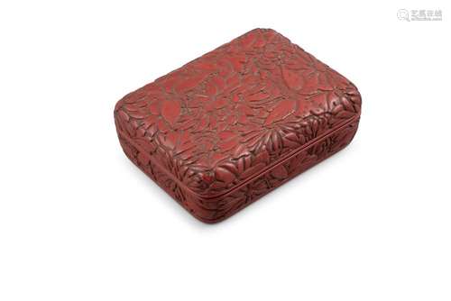 A CARVED RED LACQUER 'BUTTERFLIES AND PEONIES' LIDDED BOX Ja...