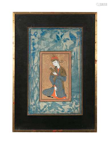 A PAGE ADORNED WITH A MINIATURE POSSIBLY DEPICTING KHOSROW I...