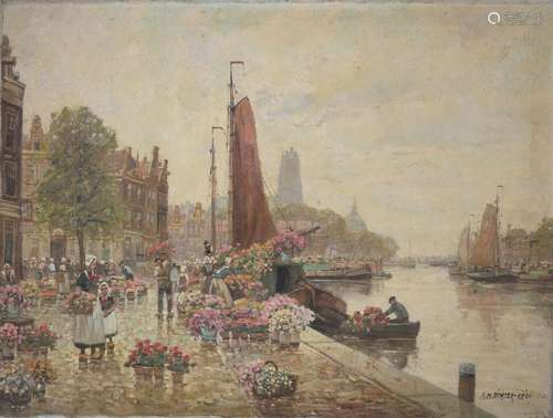 F. Max Richter-Reich (1896-1950) Amsterdam Blumenmarkt, dutc...