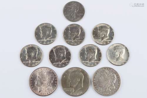 Silber Dollar Sammlung Amerika, One Dollar & Half Dollar, 11...