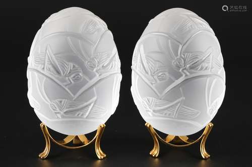 Lalique Grillons 2 Eier, french crystal decorative eggs,