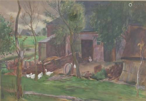 Max Hänger (1874-1941) Bauernhof mit Federvieh,