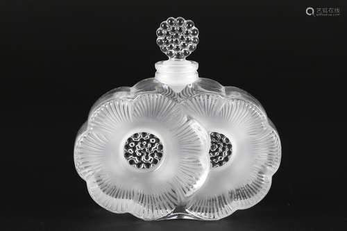 Lalique Deux Fleurs Flakon, french crystal parfume flacon,