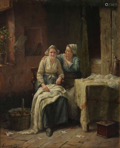 Edward Antoon Portielje (1861-1949) Interieur zwei Frauen be...