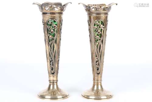 Jugendstil 925 Silber Vasenpaar, England 1907, art nouveau p...