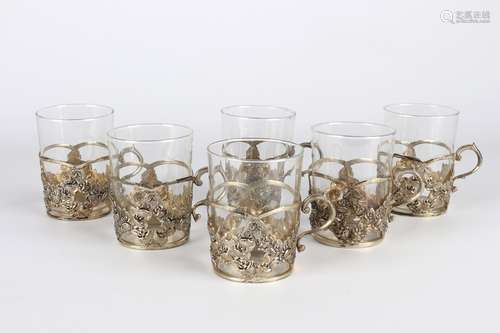 800 Silber 6 Teeglashalter, silver tea glasses,