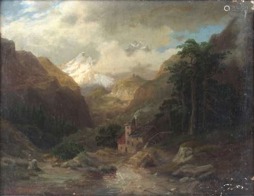 Otto Odebrecht (1833-1860) Alpental mit Wassermühle, alpine ...