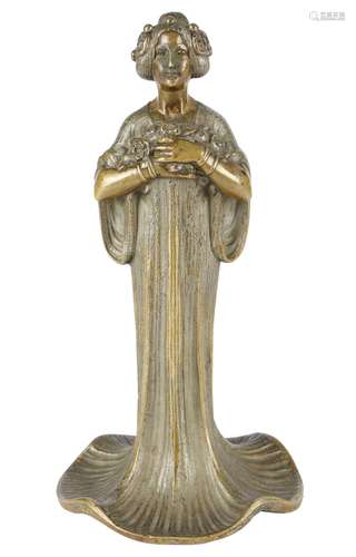 Bronze Frau mit Blumen, Jugendstil um 1900, art nouveau bron...