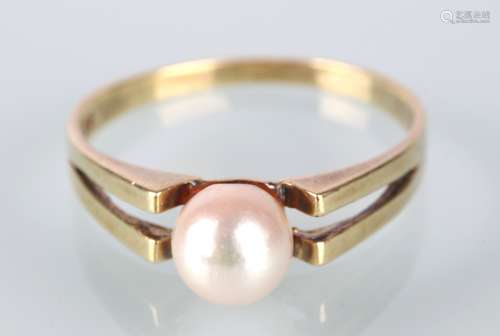 585 Gold Solitärring mit Perle, 14K gold pearl ring,