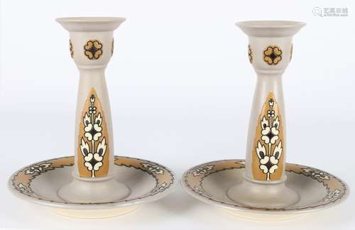 Mettlach Leuchterpaar, pair of candlesticks,