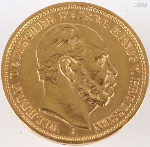 20 Mark Goldmünze 1884 A Wilhelm Kaiserreich Preussen, gold ...