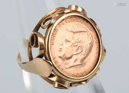 585 Gold Münzring J.F. Kennedy 1961-1963, gold ring,