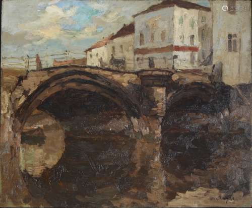 Standansicht mit Brücke zugesch. Louis Apol (1850-1936), vil...