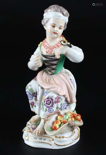 Meissen Gärtnerkind mit Vogel, gardeners child with bird,