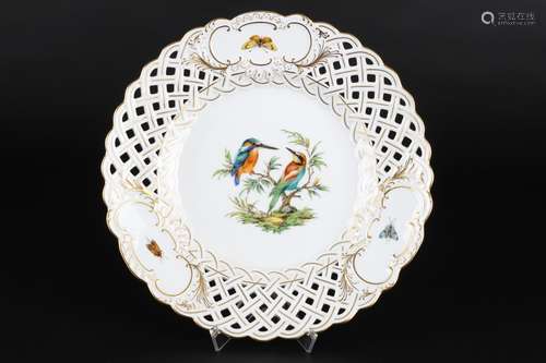 Meissen großer Prunkteller Vögel auf Zweigen, cutwork plate,