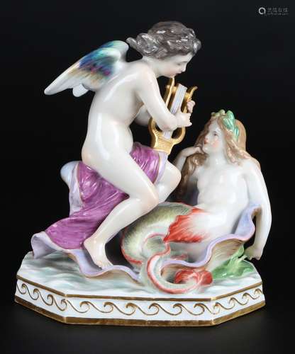 Meissen Figurengruppe Amor mit Nixe, Amor with mermaid,