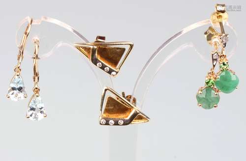 3 Paar 585 Gold Ohrringe / Ohrstecker, 14K gold studs / earr...