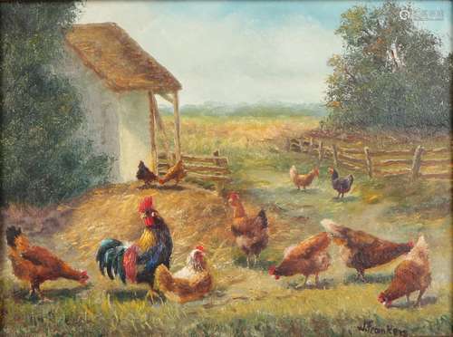 Willi Franken (1882-1960) Gockel mit Hühnerschar, cock and c...