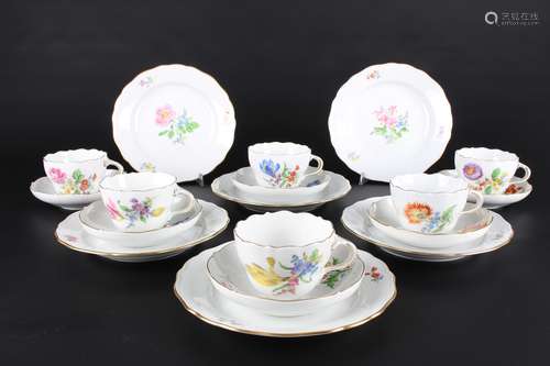 Meissen 6 Kaffeegedecke Blumenmalerei, coffee cups,