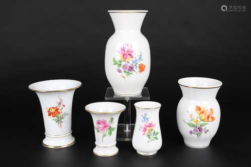 Meissen 5 Vasen Blumendekor, porcelain vases,