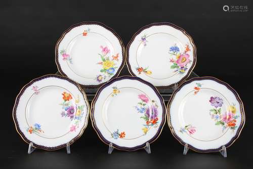 Meissen A-Kante 5 Kuchenteller, 5 dessert plates,