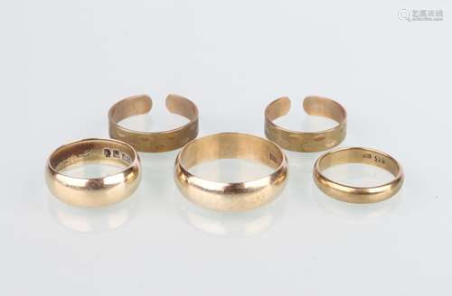 5 Goldringe in 333 Gelbgold, gold rings,