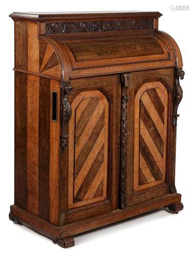 A VICTORIAN OAK AND MAPLE BUREAU CABINET, LATE 19TH CENTURY