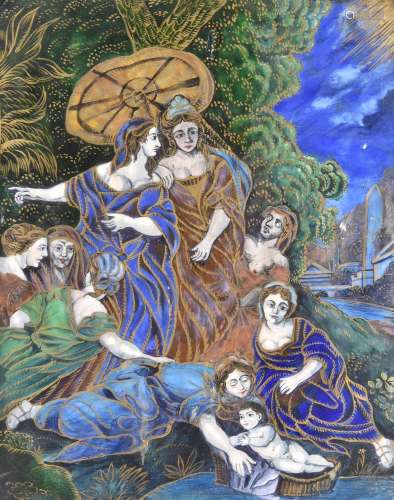 A LIMOGES ENAMEL PLAQUE 'MOSES SAVED FROM THE WATER', LATE 1...