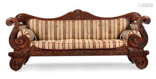 A WILLIAM IV CARVED MAHOGANY AND UPHOLSTERED SOFA, CIRCA 183...